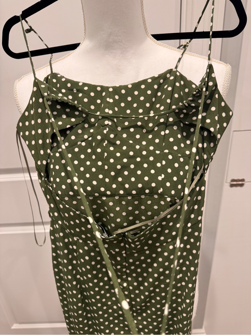 Zara Olive Green Polka Dot Maxi Dress with Side Slit - Picture 4 of 5
